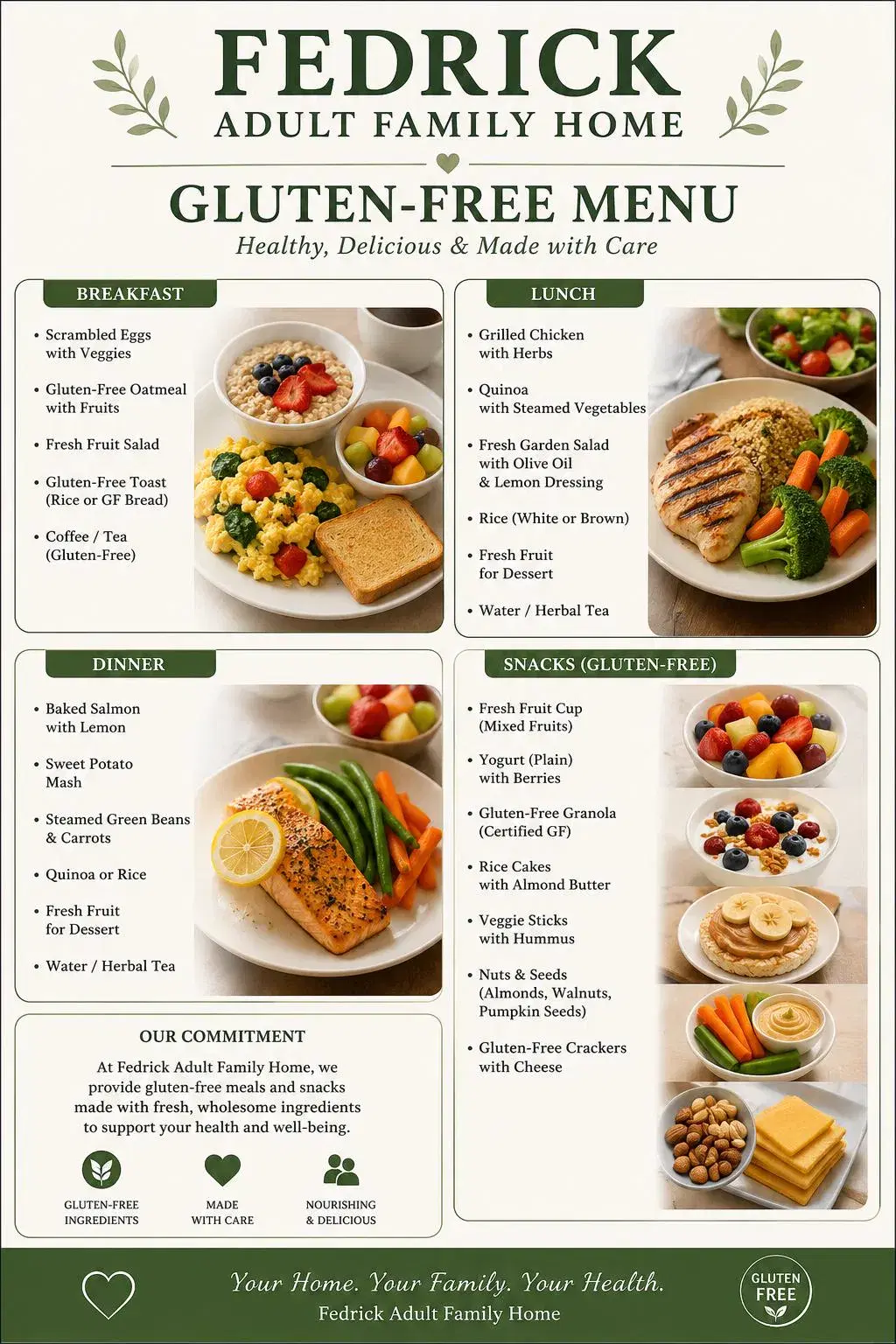 Fedrick Adult Family Home gluten-free daily menu