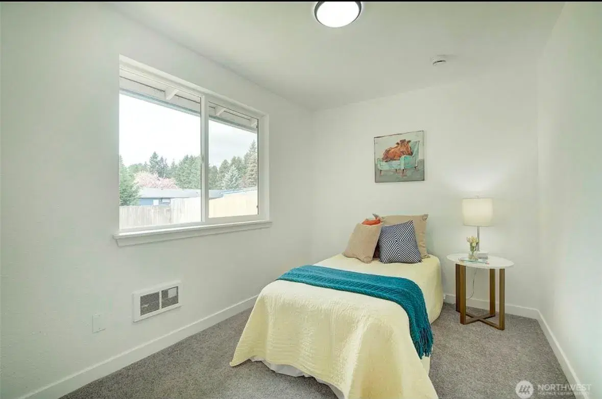 Cozy resident bedroom with garden views