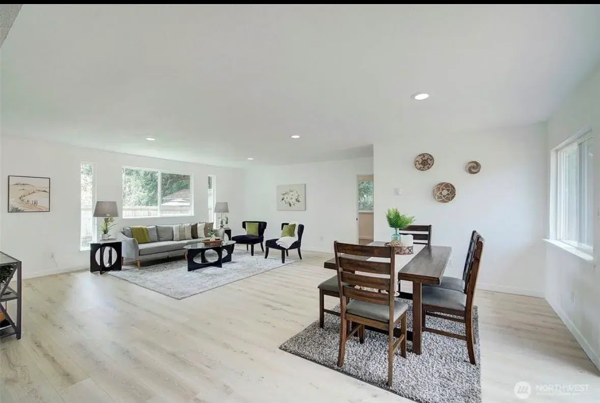 Wide open-concept living room and dining space