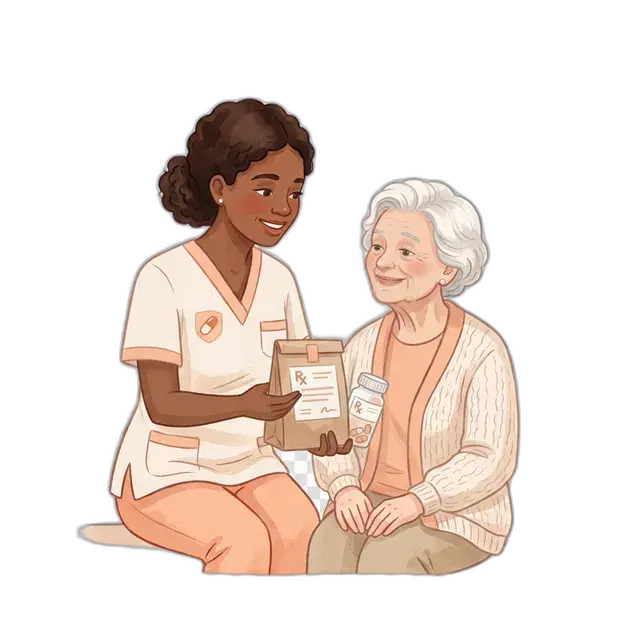 Caregiver reviewing medication interaction information