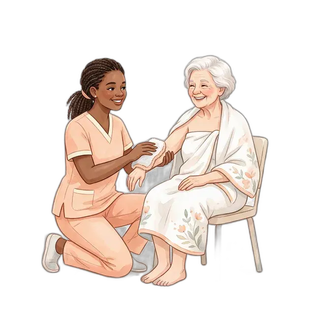 Caregiver providing skincare to a senior resident