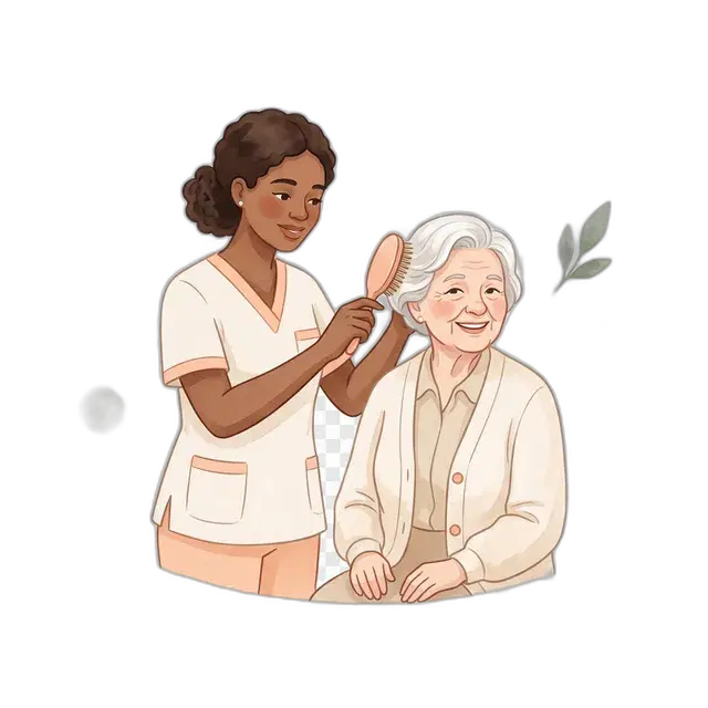 Caregiver helping a senior resident with grooming