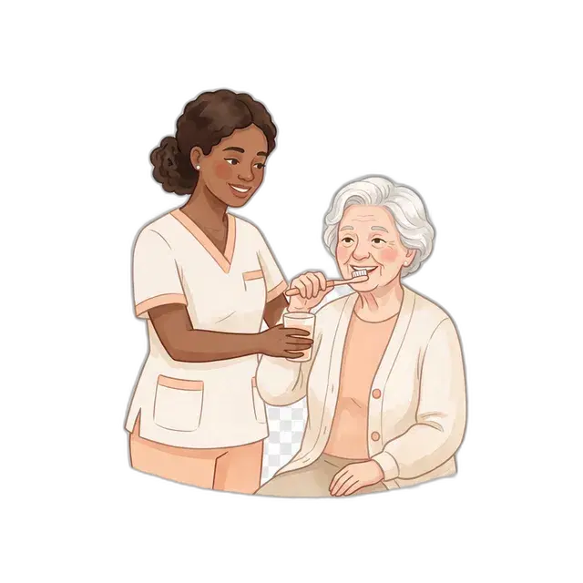 Caregiver assisting a senior with oral hygiene