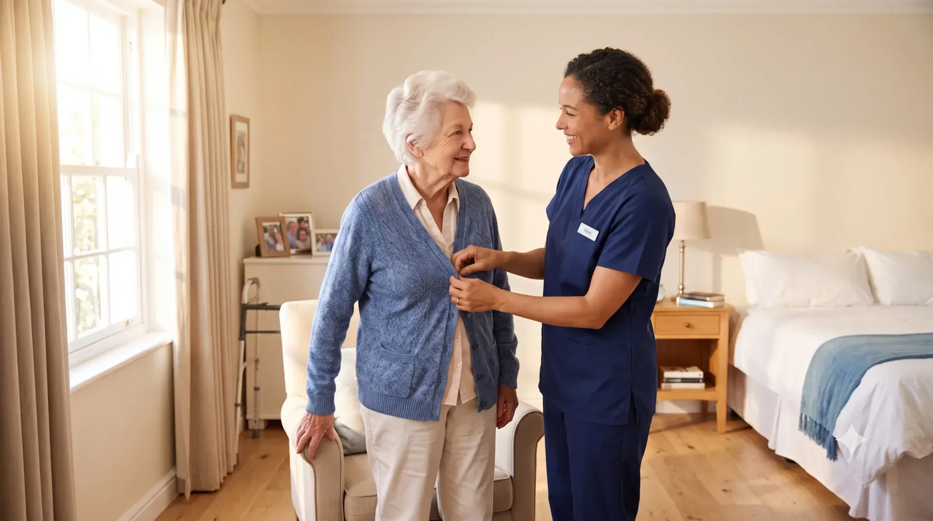 Caregiver sharing a warm moment with a senior resident