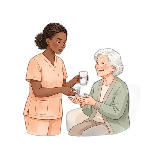 Caregiver organizing medications for recovery