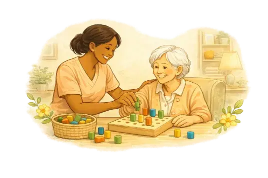 Occupational therapist helping a senior with daily tasks