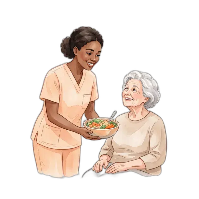 Caregiver assisting a respite care resident with personal care