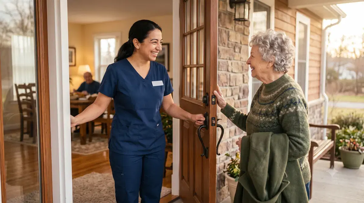 Nurse reviewing care plan with a family member