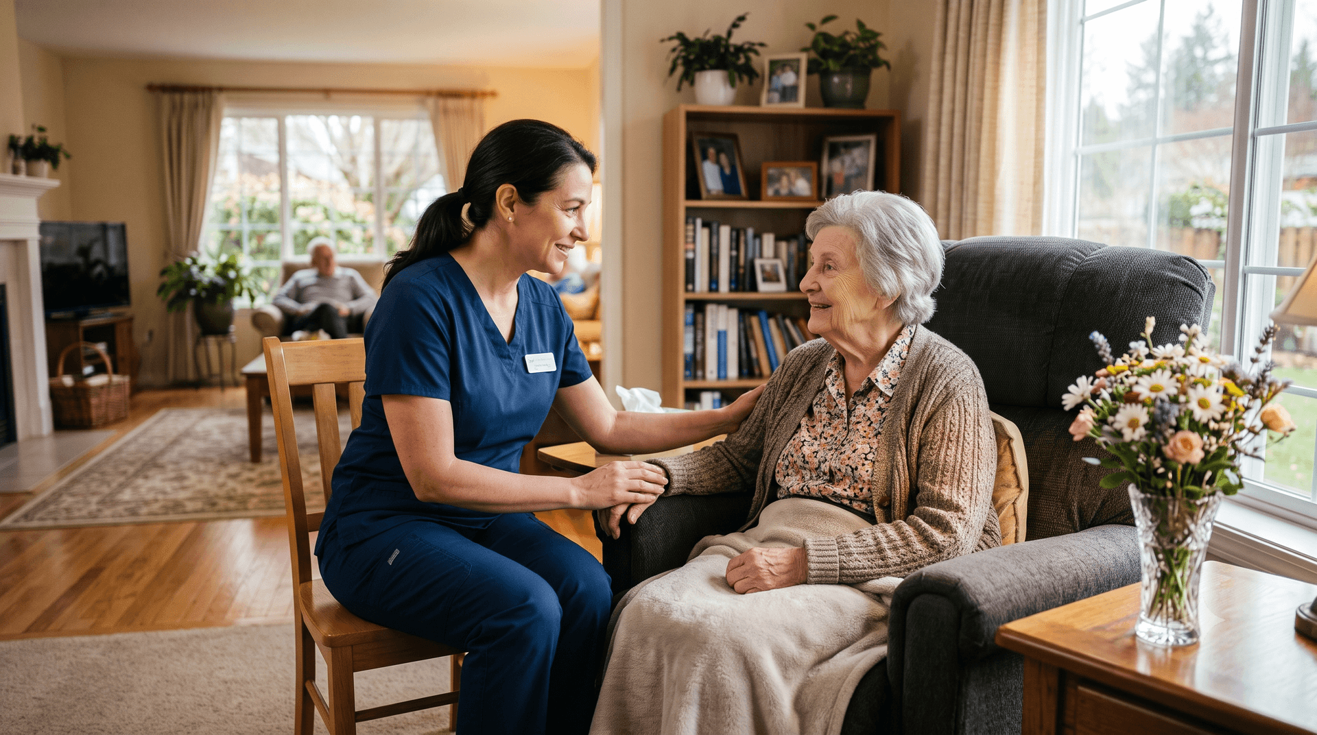 Caregiver offering compassionate support to a hospice resident
