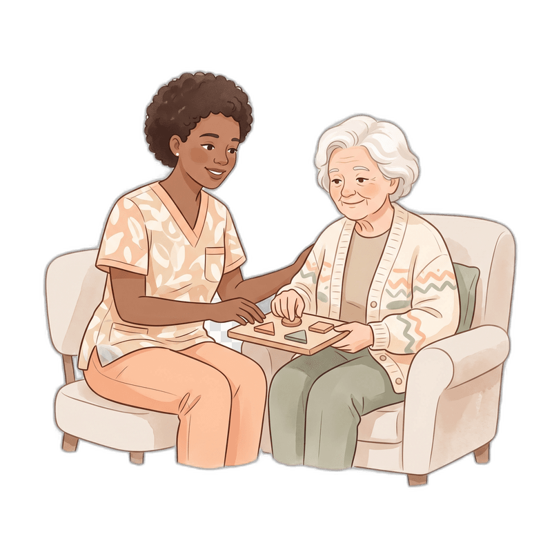 Trained caregiver with a memory care resident