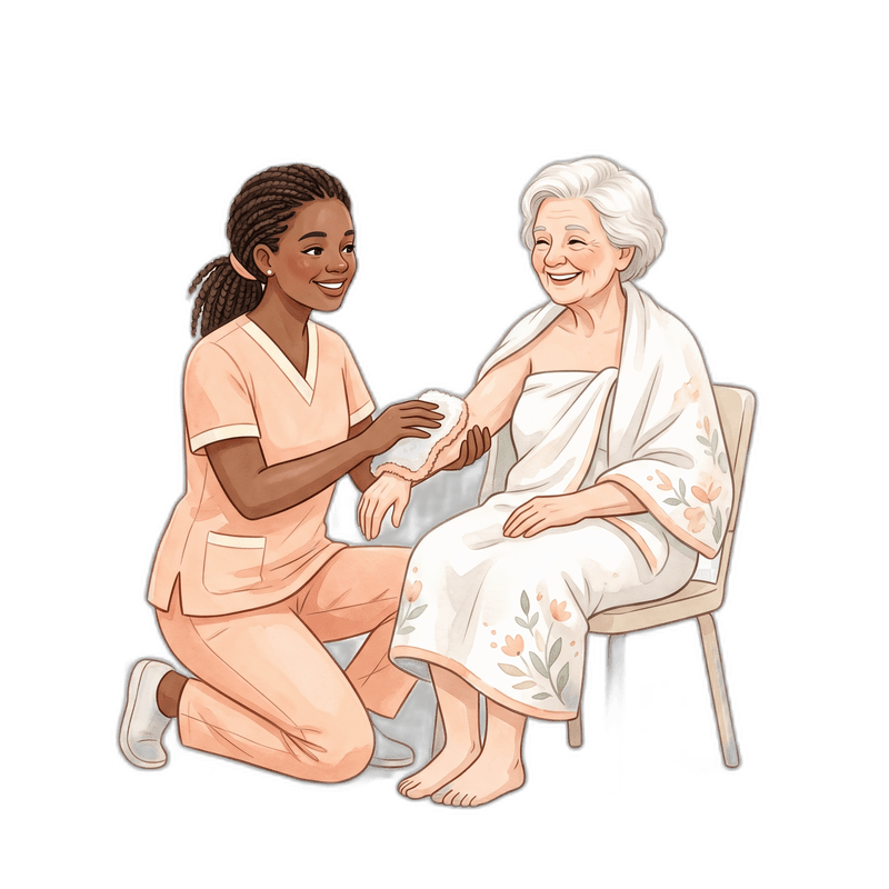 Caregiver providing skincare to a senior resident