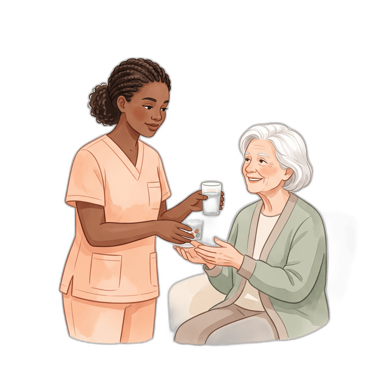 Caregiver organizing medications for recovery