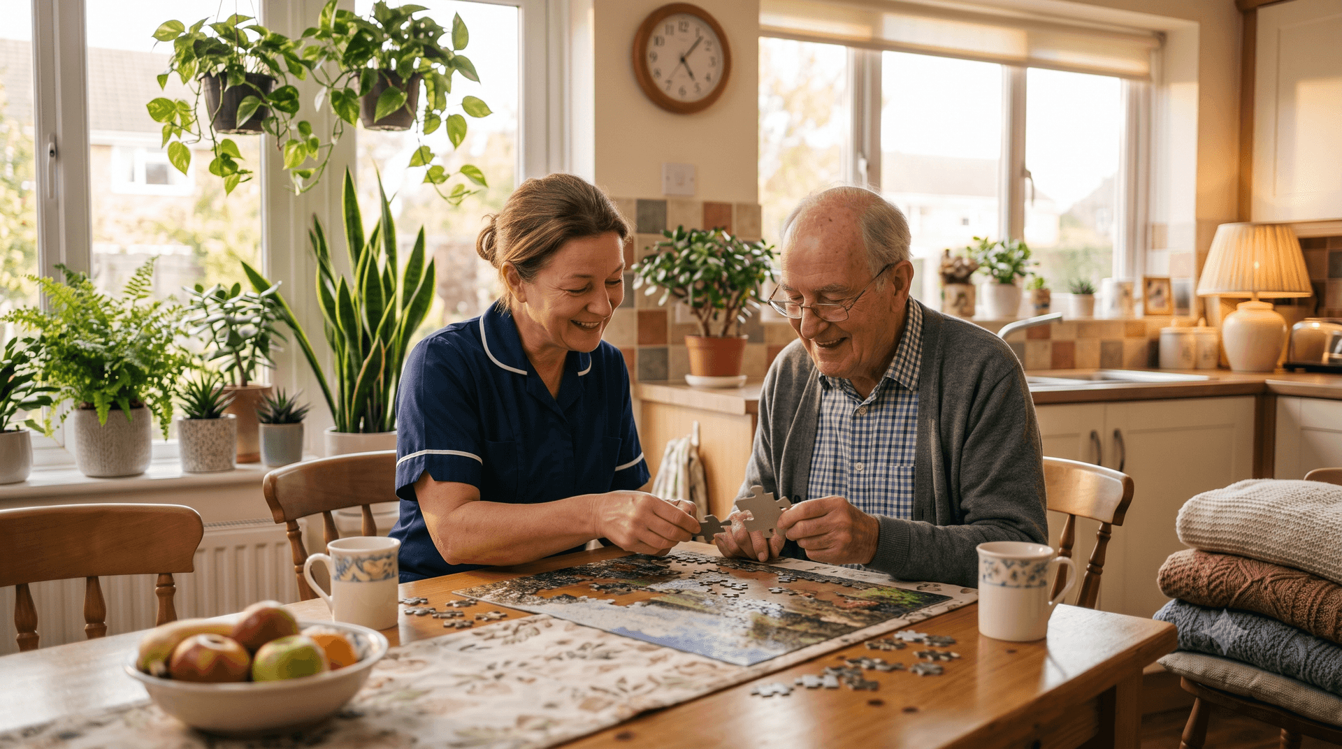 Caregiver with Alzheimer's resident at Fedrick